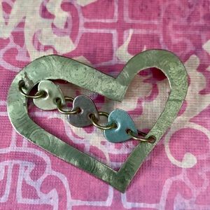 Artsy abstract silver metal heart brooch pin